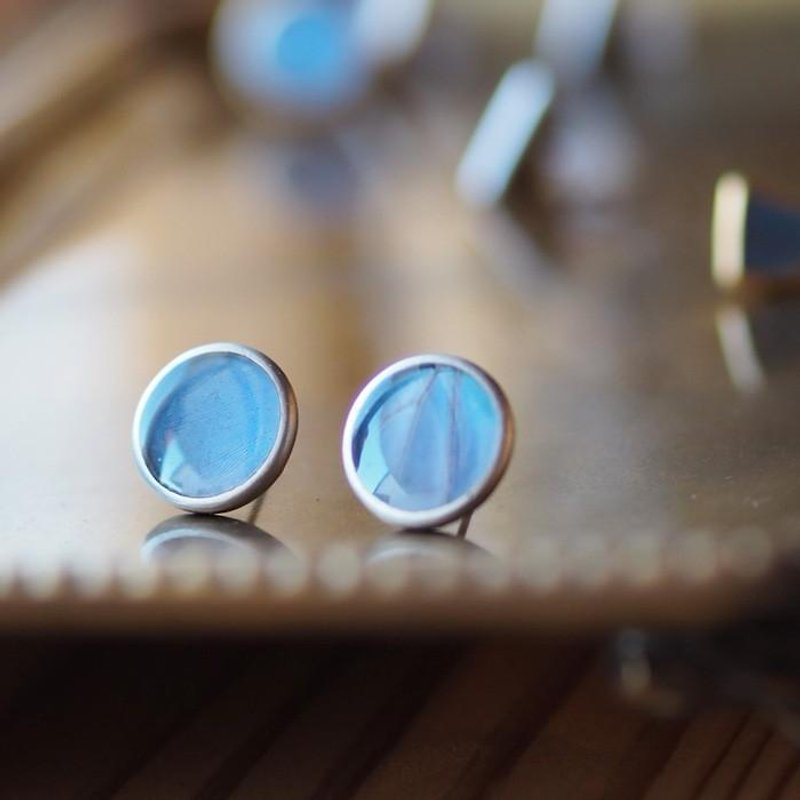Morpho Butterfly Splash Earrings Brass RP Pair - ต่างหู - โลหะ สีน้ำเงิน