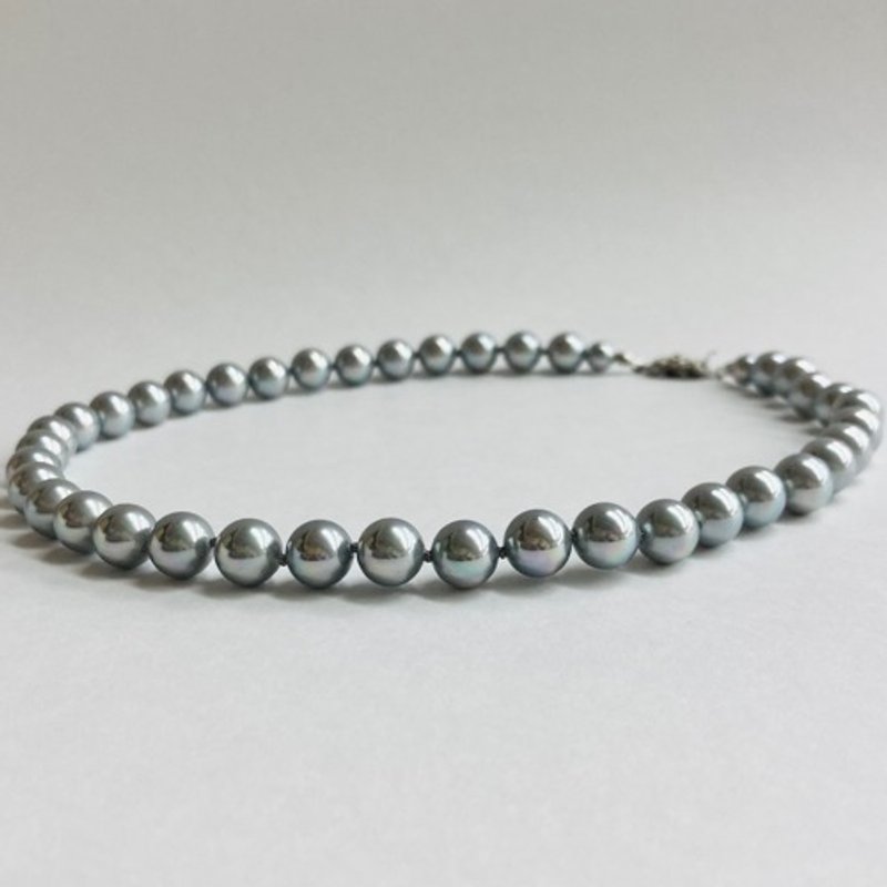 Shell polished pearl all knot necklace/approx. 9mm approx. 43cm/polished gray/made in Japan - สร้อยคอ - เปลือกหอย สีเทา