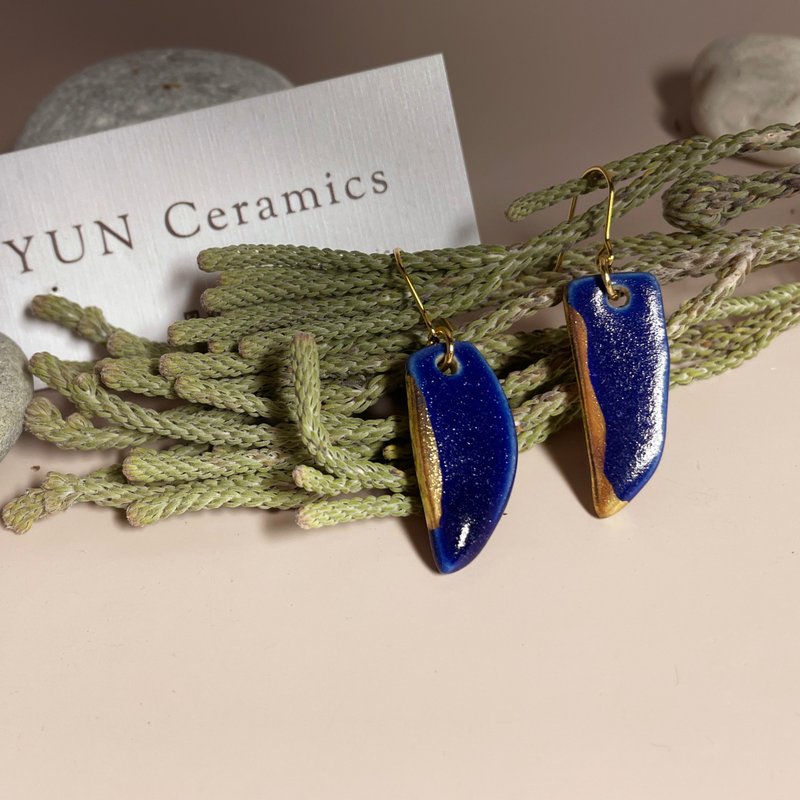 Stroke_Blueglazed gold earrings, limited edition Shop yunceramics