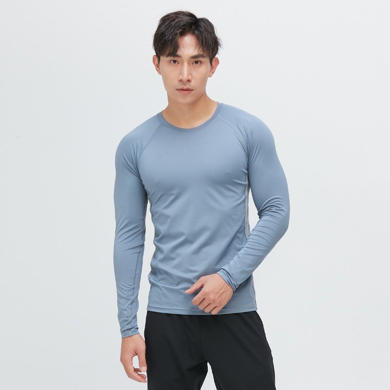 Antibacterial Raglan Sleeve Mesh Fitted Top (Men) - Mengyu Gray - เสื้อยืดผู้ชาย - เส้นใยสังเคราะห์ สีน้ำเงิน