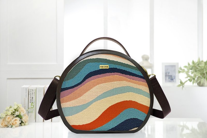 Jacquard Weave Bag / Round Crossbody Bag with Handle / Water Repellent - กระเป๋าแมสเซนเจอร์ - วัสดุกันนำ้ 