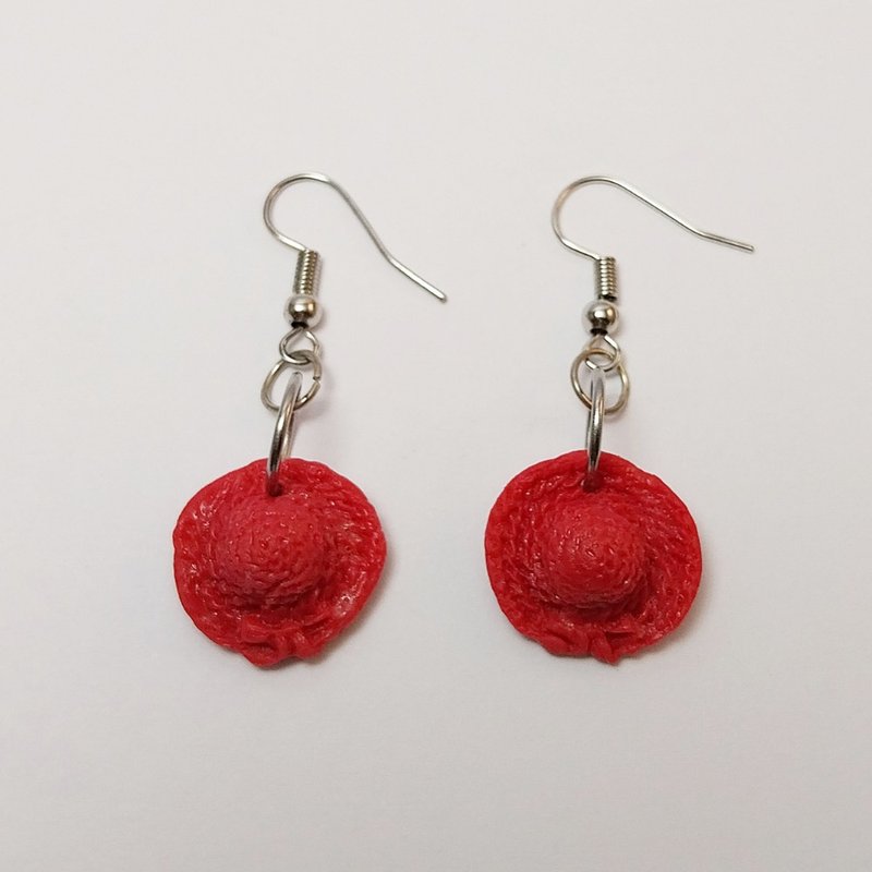 Hat Red Color Earring Handmade Air Dry Clay Eco Friendly Stainless Hook - Earrings & Clip-ons - Clay Red