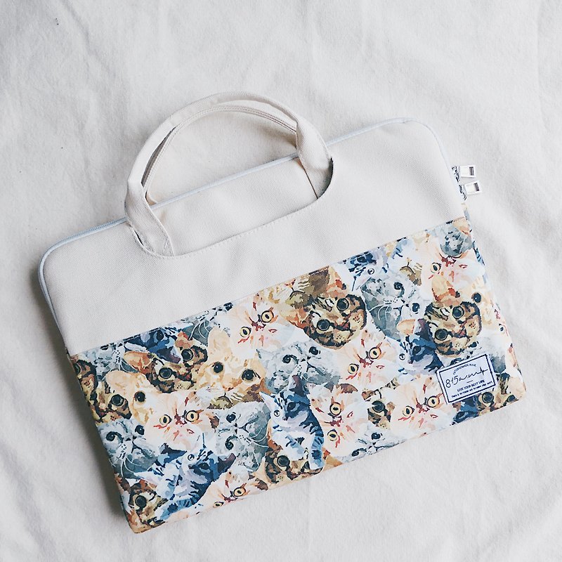 【Own fabric】Cats everywhere - color matching fabric laptop bag (13-14 inches) / 815a.m - Laptop Bags - Cotton & Hemp 