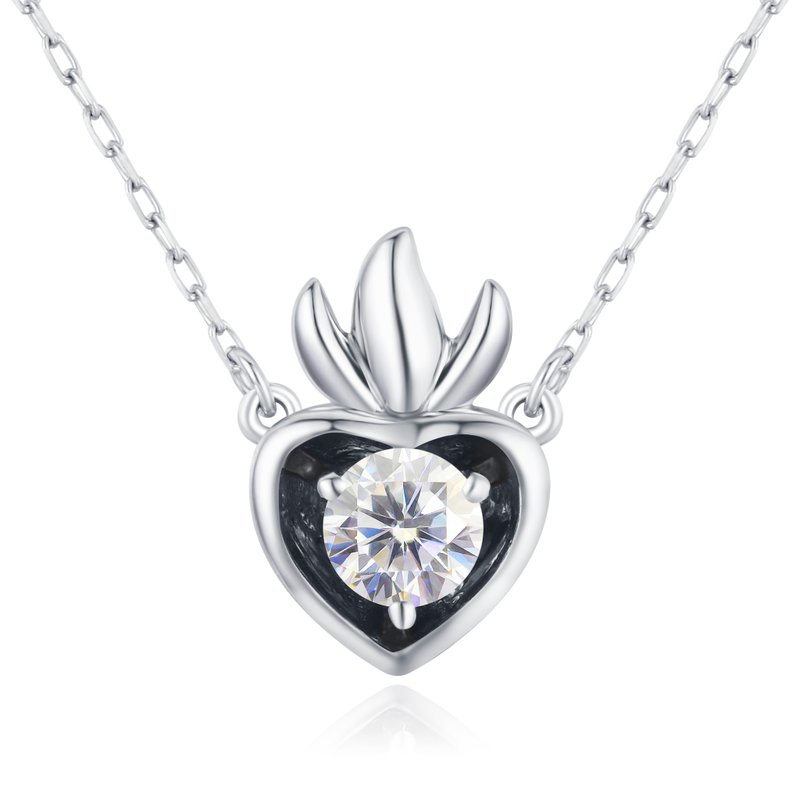 Sacred heart necklace-GIA certified diamond pendant-Charm layering necklace - สร้อยคอ - เพชร ขาว