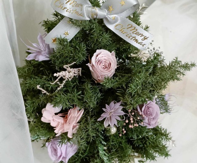 クリスマステーブルフラワーアレンジ♡ピンクのクリスマスツリー