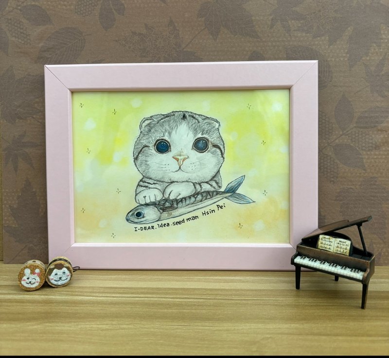 色鉛筆原作-貓與魚2 - 海報/掛畫/掛布 - 紙 