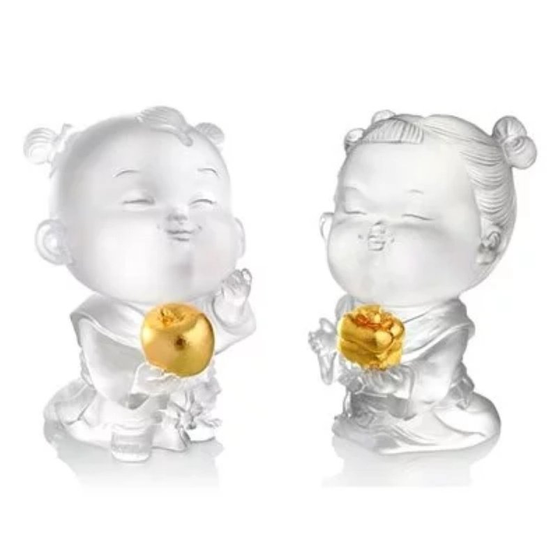 LIULI LIVING Ping An Doll + Ruyi Doll (pair) - Items for Display - Colored Glass White