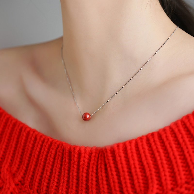 Cinnabar Tai Sui Necklace Not Time S925 Silver Clavicle Chain Natural Evil Exorcism Transfer Benming Year Red Lady - Necklaces - Sterling Silver 