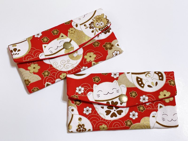 Lucky Fuman cat red envelope bag/storage bag/passbook bag can be embroidered for free - Chinese New Year - Cotton & Hemp Red