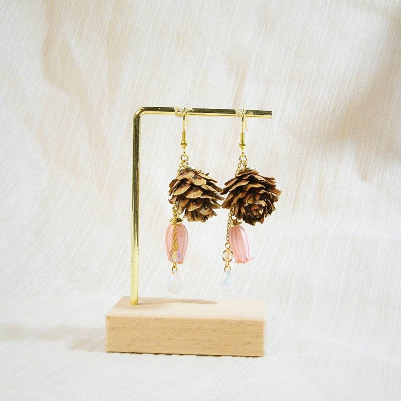 Pinecone Earrings | Ear Posts | Clip-on | Pair - Earrings & Clip-ons - Plants & Flowers Pink