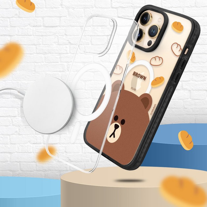 GARMMA LINE FRIENDS iPhone 14系列 磁吸款保護殼 麵包熊大 - 手機殼/手機套 - 塑膠 
