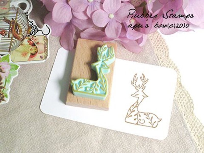 Apu handmade rubber stamp graceful sleeping deer seal line item - ตราปั๊ม/สแตมป์/หมึก - ยาง 