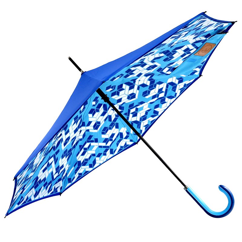 [Carry Umbrella] printed double-layer reverse umbrella (three-dimensional square / 21 inch) - ร่ม - วัสดุกันนำ้ สีน้ำเงิน