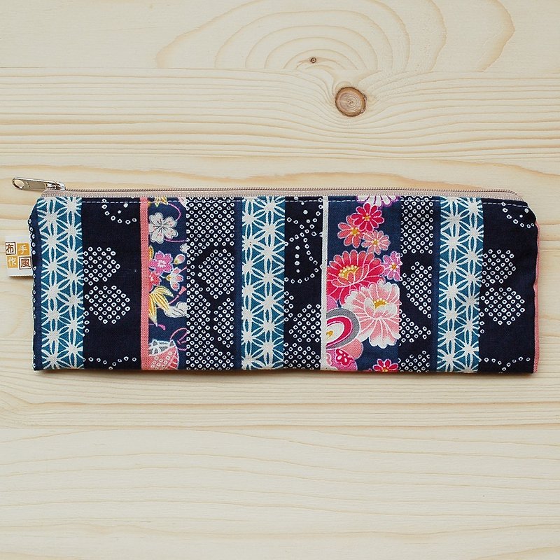 Japanese pattern _ blue wide version chopstick bag - Chopsticks - Cotton & Hemp Blue