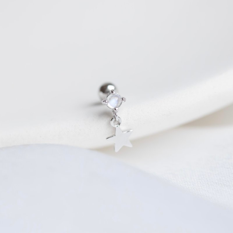 Moonstone 925 Sterling Silver Star Drop Bead Earrings - ต่างหู - คริสตัล สีน้ำเงิน