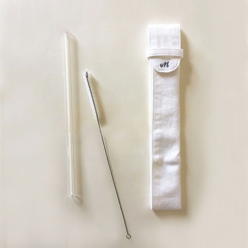 Has been revised / new version see copy link / organic cotton glass straw group / pouch + glass siphon + nylon bristle brush - Reusable Straws - Other Materials 