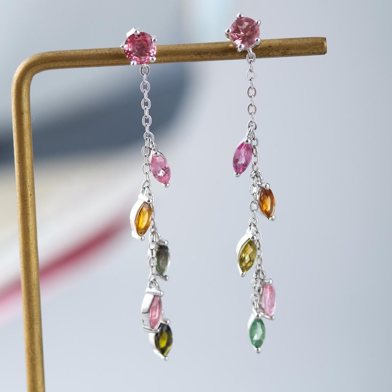 彩色碧璽925純銀耳環 粉紅色天然石水晶十月誕生石生日禮物 Pinkoi Line購物