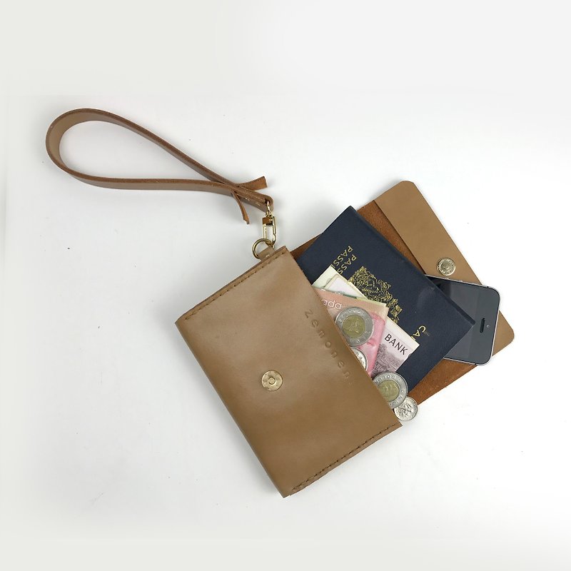 Zemoneni leather truffles color purse with carrying strap - กระเป๋าคลัทช์ - หนังแท้ สีนำ้ตาล