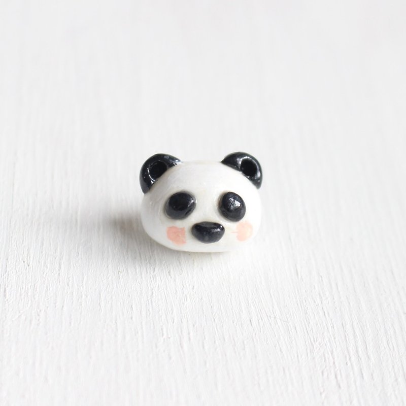 Panda stud earrings / clip on earrings - ต่างหู - ดินเผา 