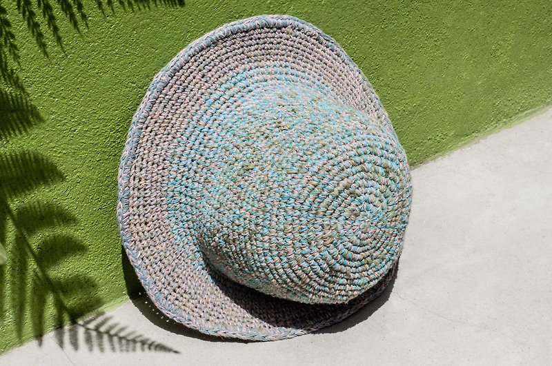 手工編織棉麻帽 編織帽 漁夫帽 遮陽帽 草帽 - 南美藍色天空 藍莓 - 帽子 - 棉．麻 多色