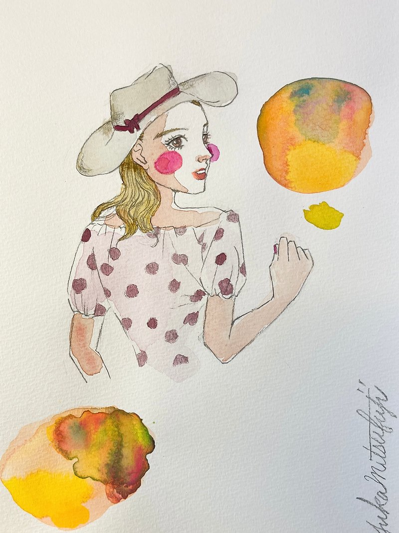 Original art #17 【Delicious mango】Watercolor and pencil drawing Framed yellow - Posters - Paper Yellow