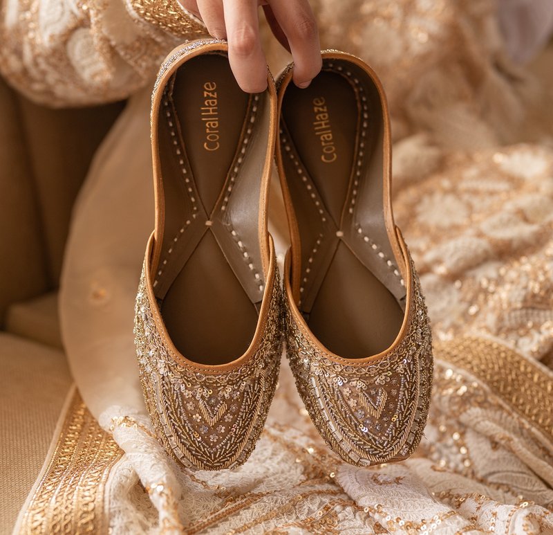 【天穹】印度風情/重工波斯/手工釘珠刺繡鞋 - 女休閒鞋/帆布鞋 - 真皮 卡其色