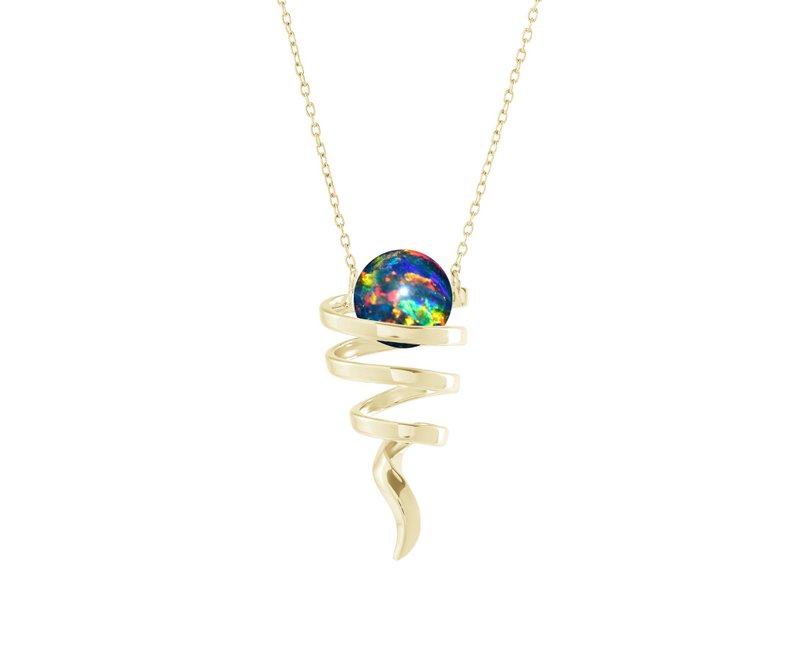 Black opal necklace for women-October birthstone minimalist pendant-Modern drop - สร้อยคอ - เงินแท้ สีดำ