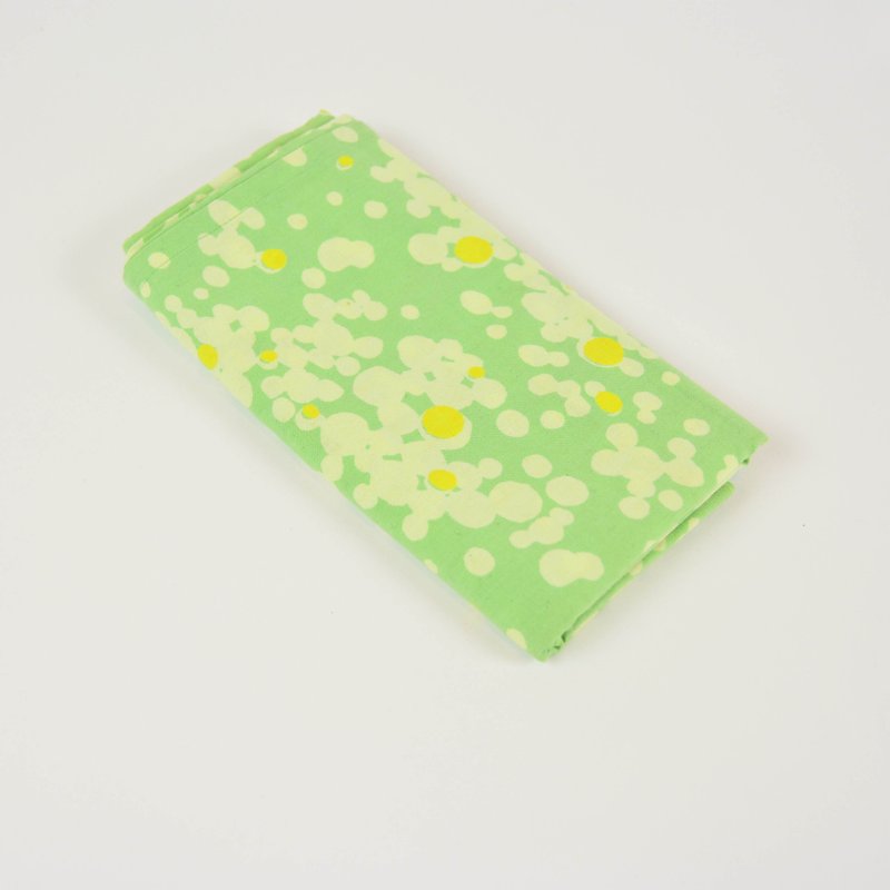 Woodcut Printed Square Scarf-White Flower Bee-Fair Trade - Handkerchiefs & Pocket Squares - Cotton & Hemp Green