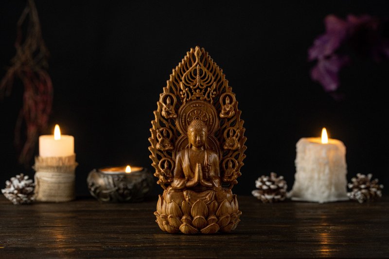 Buddha Sitting statue, Buddha Sitting Lotus figure, Sitting Buddha, buddism - ตกแต่งผนัง - ไม้ สีนำ้ตาล