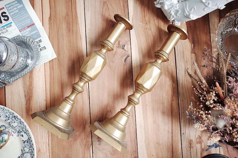 稀有件-英國維多利亞時期高30cm古董黃銅大型燭台 - 香薰蠟燭/燭台 - 銅/黃銅 金色