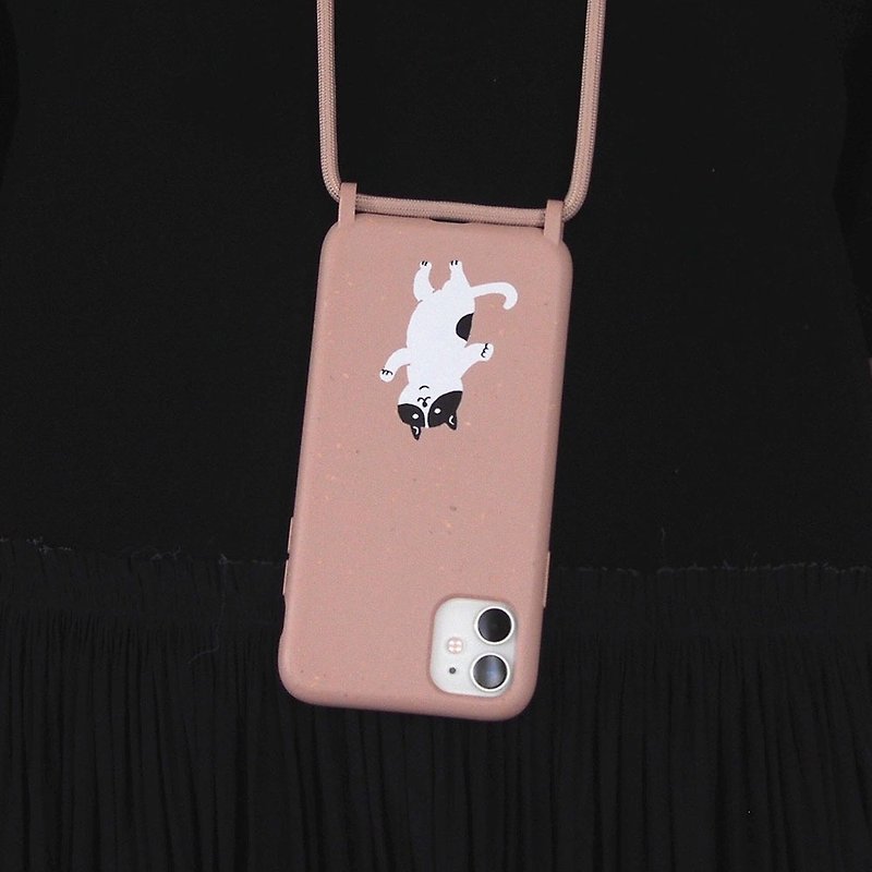 【ストラップ付iPhoneケース】ぽっちゃり猫 - 手機殼/手機套 - 新鮮食材 粉紅色