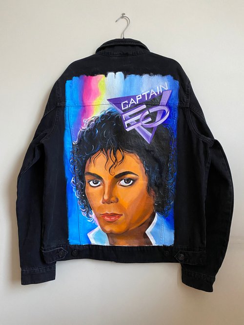 Nigelolart Painted Denim Jacket Handmade Custom jacket Michael Jackson, Thriller Captain Gi