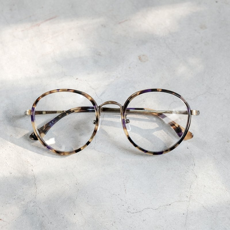 韓国レトロ丸型チタンチタン鼻パッド夏限定眼鏡フレーム紫色ガラス - 眼鏡・フレーム - 金属 