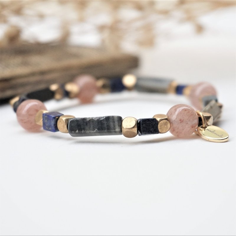 << Quiet and Elegant - Natural Stone Band >> Strawberry Crystal Lapis Wood Grain Stone - Bracelets - Gemstone Multicolor
