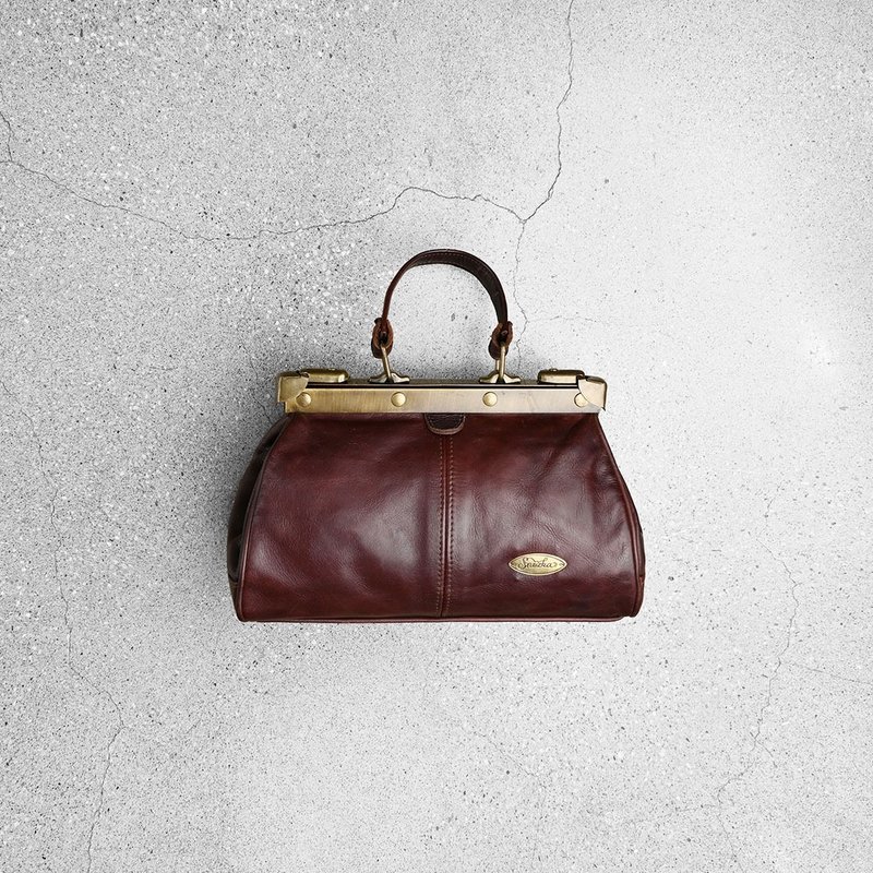 Vintage Clasp Bag - กระเป๋าแมสเซนเจอร์ - หนังแท้ สีนำ้ตาล