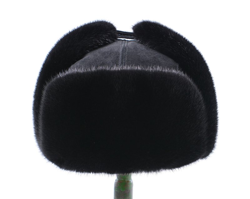 Ushanka Hat Men Real Fur Mink Hat Winter Earflap Hat Warm Trapper Fur Hat - 帽子 - 羊毛 黑色