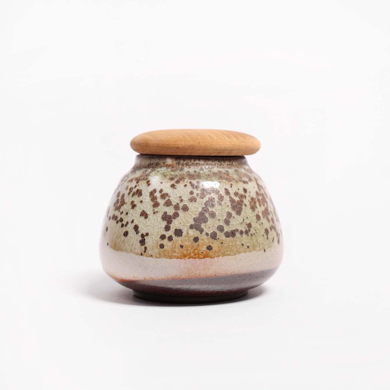 明芽窯 l 柴燒志野豹紋結晶 茶葉罐 咖啡罐 罐子 0816-03 H2 - 茶壺/茶杯/茶具 - 陶 咖啡色