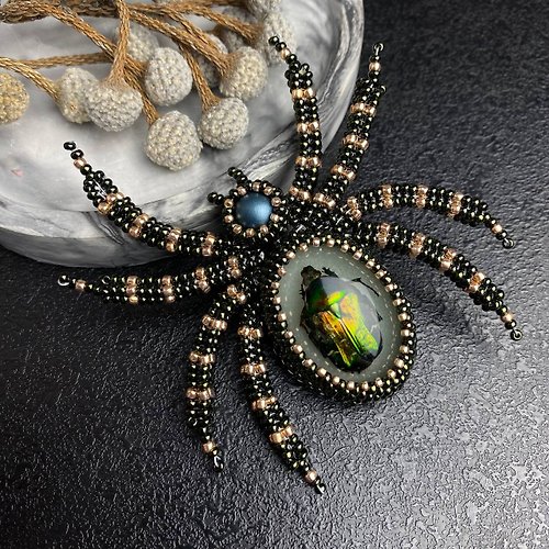 AlexArtRoom Spider brooch, spider jewelry, real beetle jewelry, real beetle in resin, real b