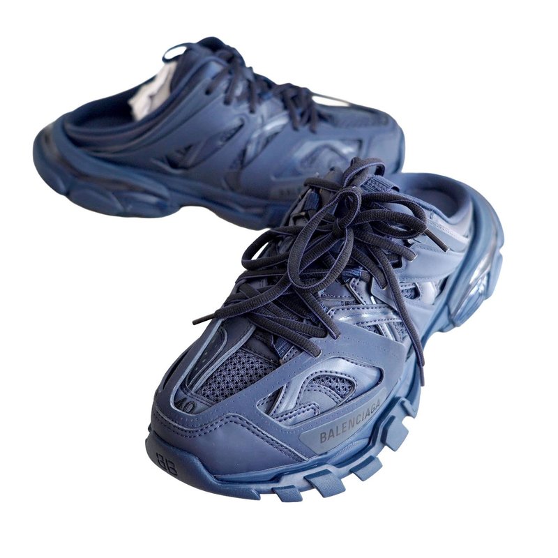 EU40 Balenciaga 藍色Track真皮閃電綁繩橡膠拖鞋 Demna Triple S - 涼鞋 - 真皮 藍色