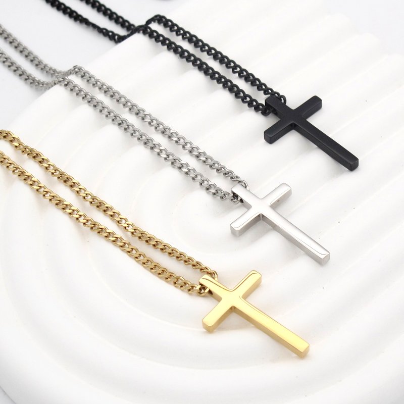 316 Medical steel | Simple Cross Religious Steel Necklace - Necklaces - Stainless Steel 