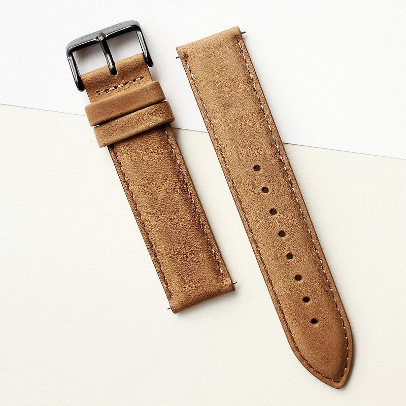 【PICONO】Quick release brown leather strap - Black buckle - Men's & Unisex Watches - Genuine Leather 