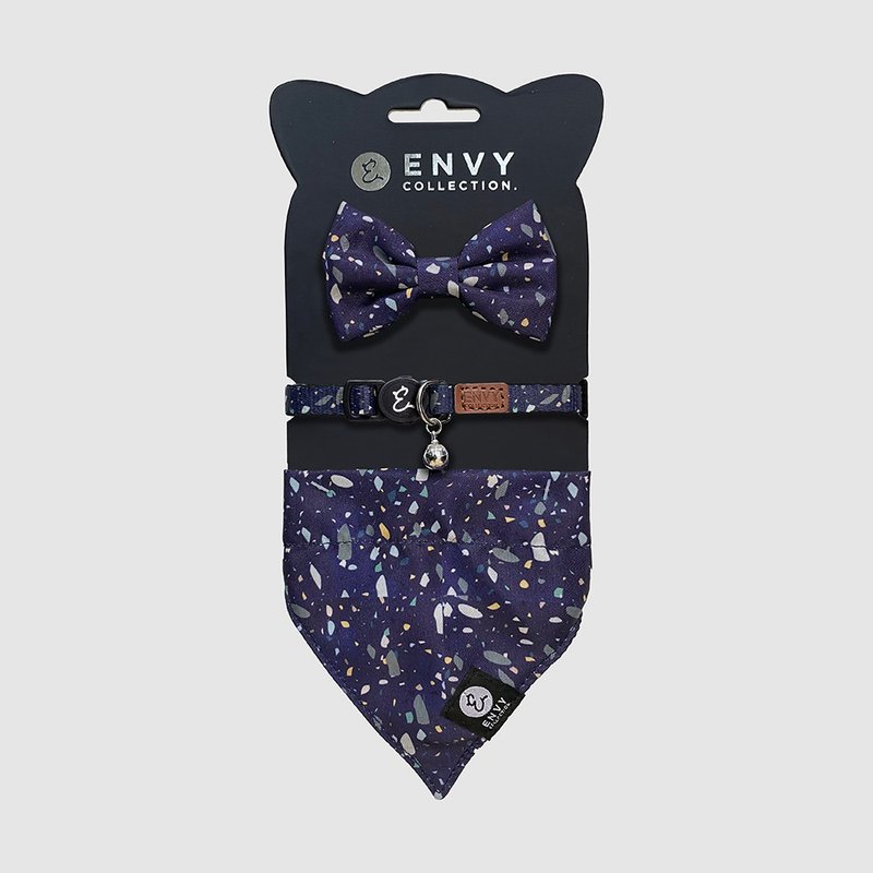 ENVY COLLECTION 貓頸圈 碎石狂想曲三件組 調節式 領結 領巾 - 寵物衣服 - 聚酯纖維 多色