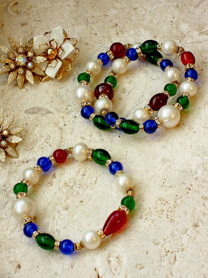 ・ベネチアンガラスと真珠のブレスレット - ブレスレット - その他の素材 