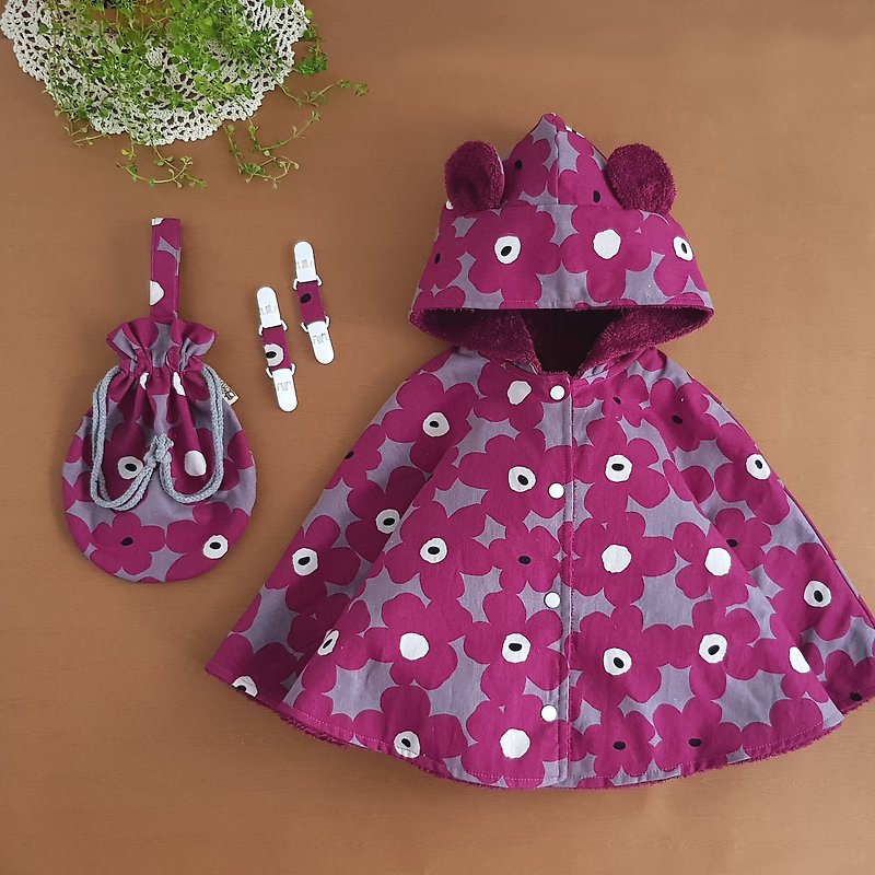 Japanese cotton and linen purple poppies double-faced cloak to send double-headed clips can be used as a sling cloak - เสื้อโค้ด - ผ้าฝ้าย/ผ้าลินิน สีม่วง