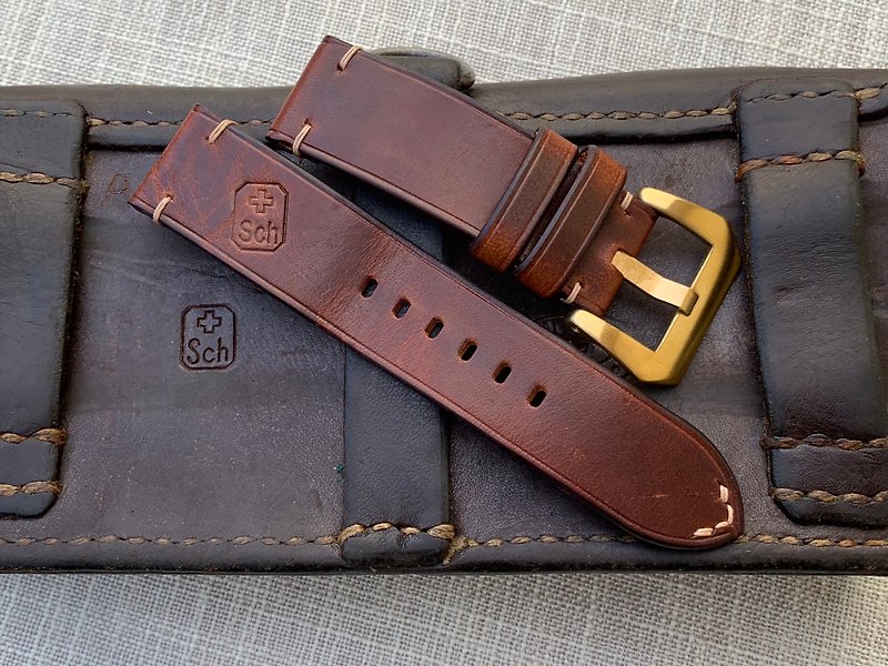 Re-engraved ammo bag ammo leather strap handmade strap custom strap strap - สายนาฬิกา - หนังแท้ สีนำ้ตาล