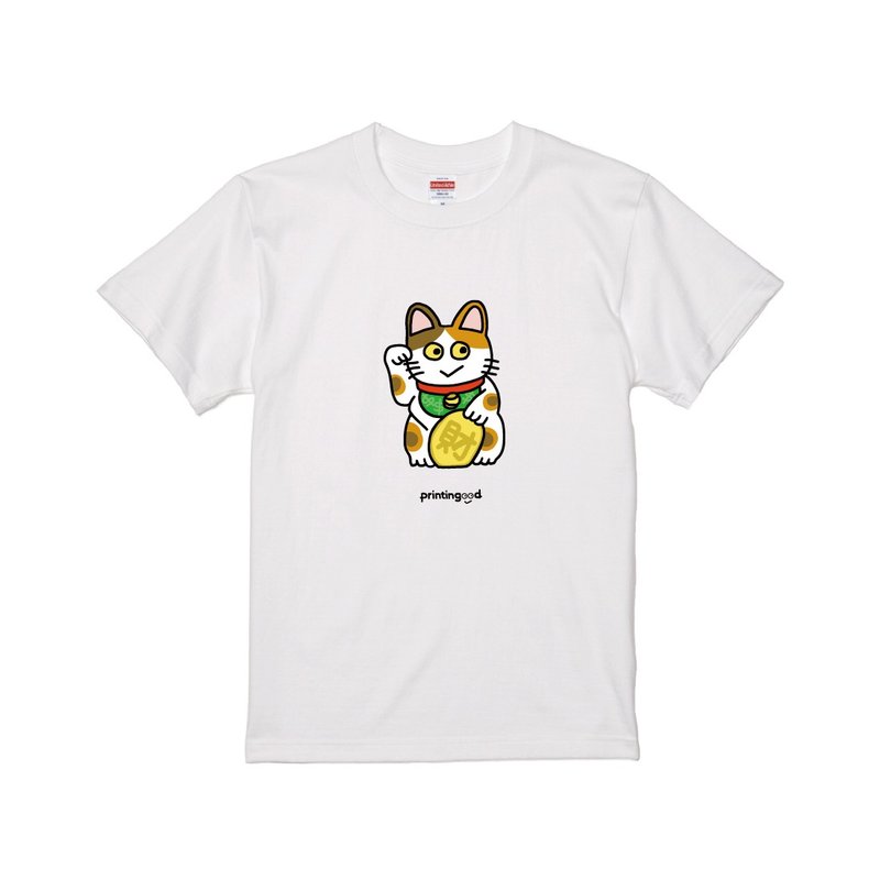 招財貓(招き猫) 短袖T恤 三花貓  白t-shirt - 女 T 恤 - 棉．麻 多色