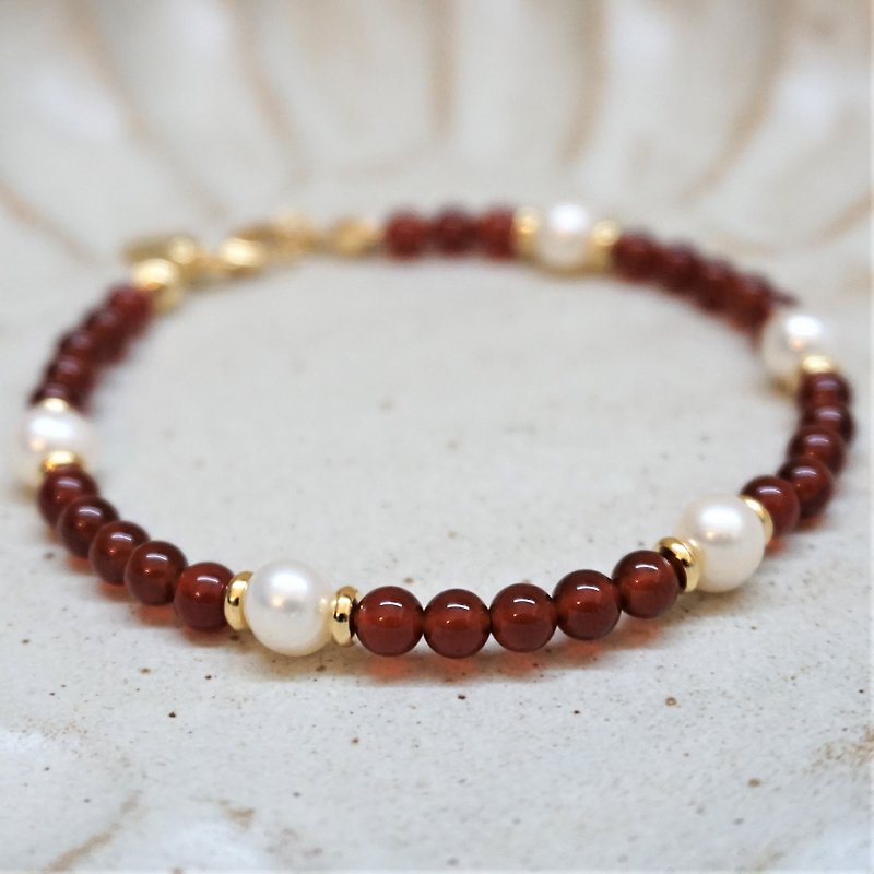 ll Women's thoughts ll Natural stone bracelet --- Red agate freshwater pearl / Pinkoi limited - สร้อยข้อมือ - เครื่องประดับพลอย หลากหลายสี