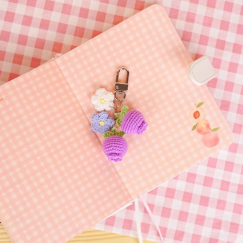 blueberry keychain charm zipper  key ring key chain bag charm handmade gift - 吊飾 - 棉．麻 紫色