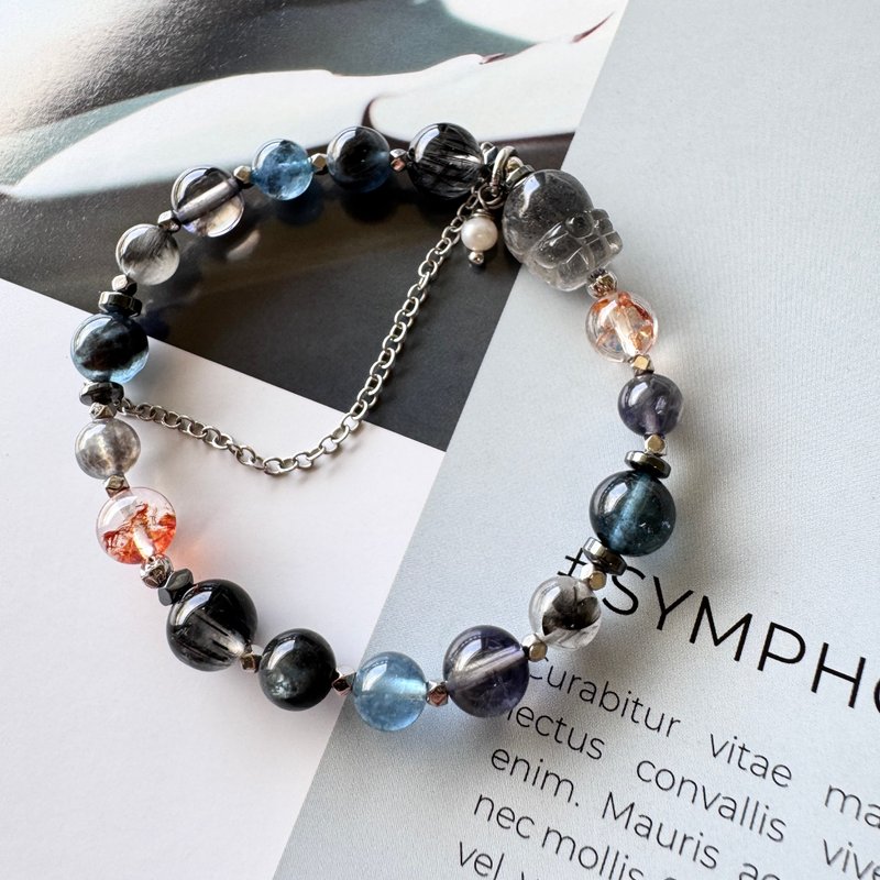 頂級能量全面啟動 閃靈貔貅 黑銀鈦 錦鯉閃靈 黑暴閃魔鬼海藍寶 - 手鍊/手環 - 水晶 