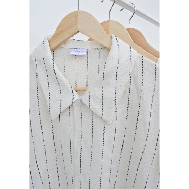 Cotton | Cream crop top shirt - 女襯衫 - 棉．麻 卡其色